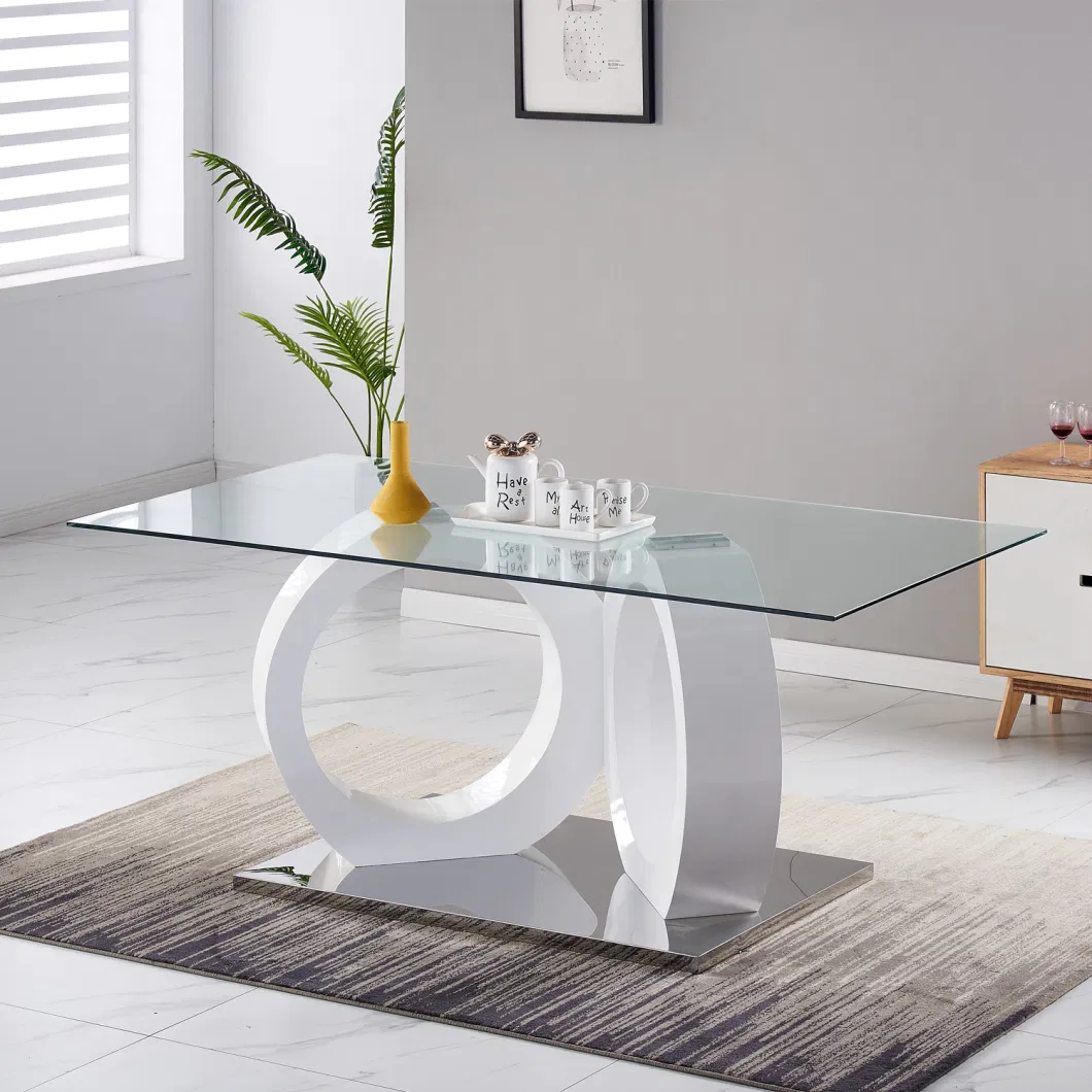 Wholesale MDF with Glass Stainless Steel Cover White Dining Table Basic Customization