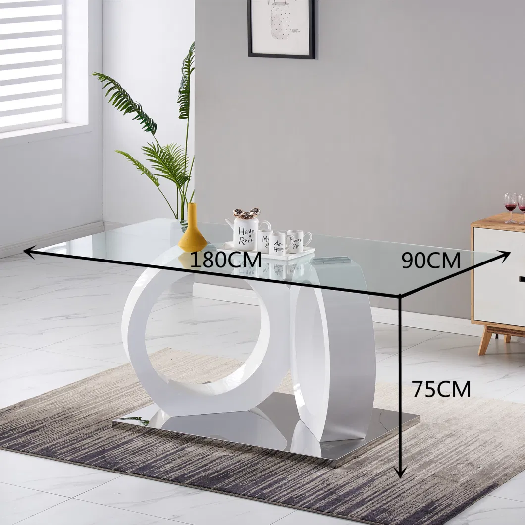 Wholesale MDF with Glass Stainless Steel Cover White Dining Table Basic Customization