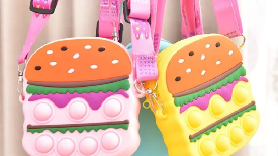 Borsa a tracolla per hamburger Borsa portaoggetti per pressa per dita in silicone per cartoni animati