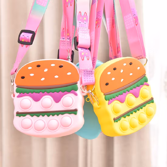 Borsa a tracolla per hamburger Borsa portaoggetti per pressa per dita in silicone per cartoni animati